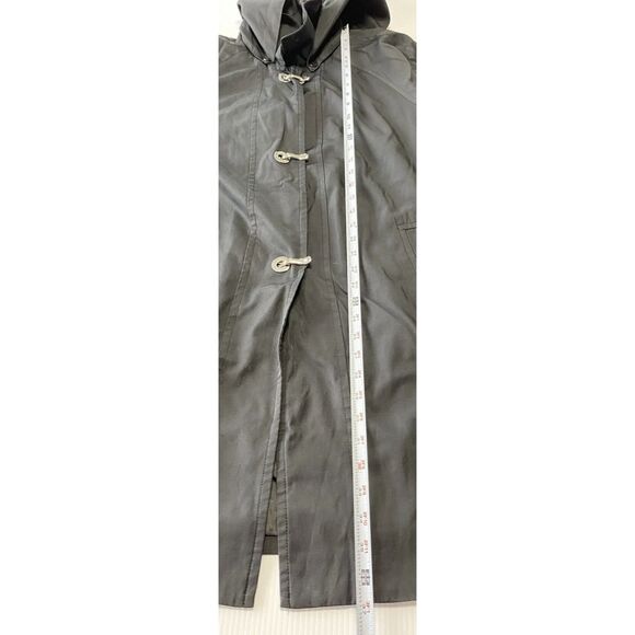 London Fog Lined Black Women's 3X Trench Rain Coat Hooded Silver Clasp Closer - Picture 6 of 12